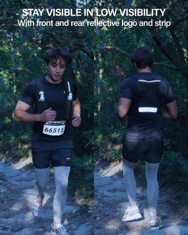 Zelvot Running Vest for Women Men, USA Original Patent, Adjustable Chest Straps Running Hydration Vest with 500ml Soft Flask, Lightweight Reflective Hydration Backpack for Marathon - Image 4